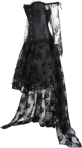 Vista 2 de Corsés rojos para mujer, vestido negro, corsé renacentista de princesa