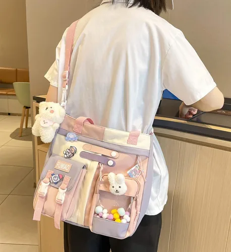 Vista 4 de Bolso bandolera estético con pines Kawaii y colgante para mujer, lindo bolso cruzado de hombro, bolso casual