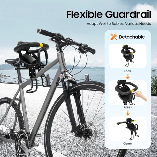 Vista 3 de Asiento de bicicleta para niños, silla de bicicleta para niños, asiento seguro retráctil montado en la parte delantera, para niños de 1 a 5 años
