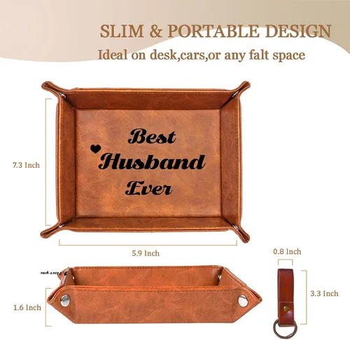 Vista 3 de Mejores Regalos para Esposo de la Historia para Esposo de Esposa Bandeja de Cuero PU y Llavero, Regalos Únicos para Él, Esposo que lo Tiene Todo