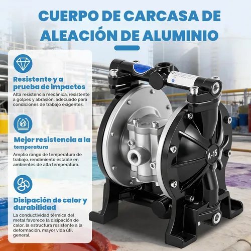Vista 5 de MXBAOHENG Bomba de diafragma doble neumática, cuerpo de aleación de aluminio, 18L/min
