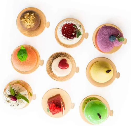 Vista 7 de Paquete de 100 mini tablas de base de pastel, juego de cartón redondo y cuadrado para pastel de mousse dorado, ideal para bufé de postres, bodas