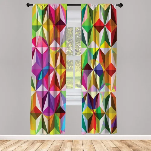 Vista 70 de Ambesonne - Cortinas amarillas para ventana, arte moderno escandinavo de escena de jardín con flores de tulipán y mariposas bailando, juego de 2