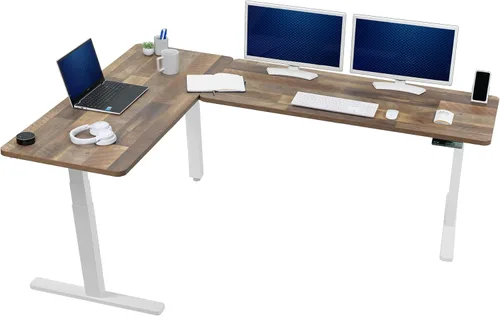 Vista 31 de VIVO DESK-KIT-3E8BO - Escritorio eléctrico de altura ajustable de 83 x 60 pulgadas para trabajar de pie, con 2 cubiertas sólidas de bambú, marco