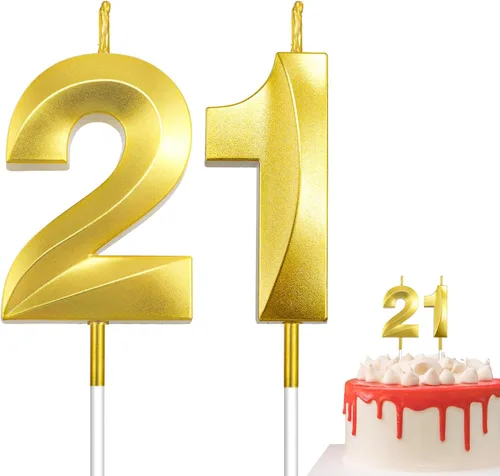 Vista 15 de Velas de 10º cumpleaños de oro champán - Velas de 10 números para decoración de pasteles