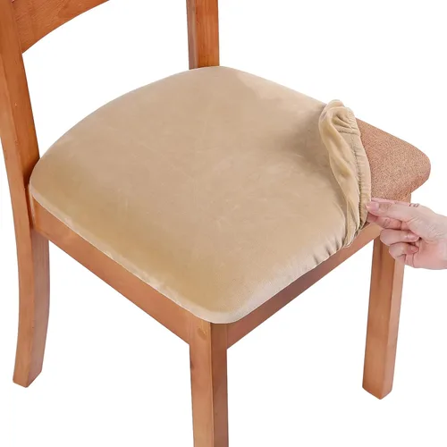 Vista 19 de Smiry - Fundas de asiento de terciopelo para silla de comedor, juego de 2, ajuste elástico, extraíbles y lavables, fundas protectoras de cojín