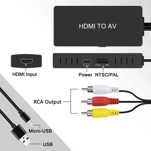 Vista 4 de Dingsun Convertidor HDMI a RCA, AV HDMI a adaptador de TV antiguo compatible con Apple, Xiaomi Mi, Android TV Box, Roku, Fire Stick, DVD