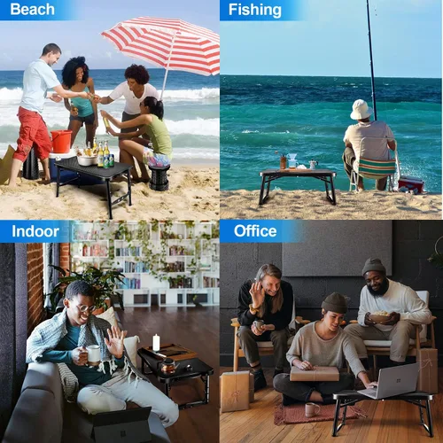 Vista 5 de KPR Juego de mesa plegable y taburete retráctil, mesa plegable portátil para camping, ligera pero más resistente, con taburete ajustable para picnic