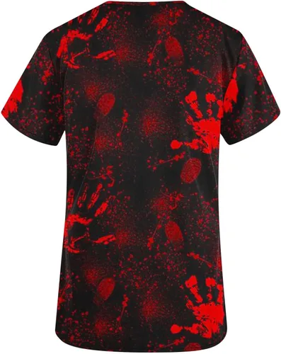 Vista 5 de Camisetas médicas de Halloween para mujer, camisetas con cuello en V y bolsillos, Naranja#_05