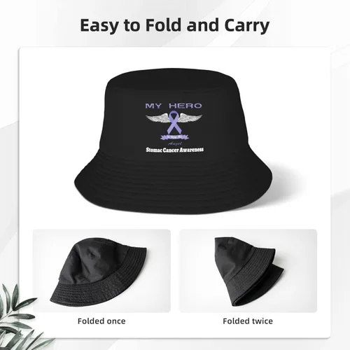 Vista 4 de My Hero is Now My Angel Stomac Cancer Awareness Bucket Hats Double-Woven for WomenMen Adult Fisherman's Hat Sun Cap Packable Outdoor Fisherman Hat