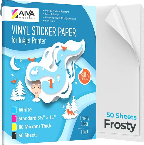 Vista 8 de Papel adhesivo de vinilo imprimible para impresora de inyección de tinta, blanco mate, 15 hojas autoadhesivas, papel de calcomanía impermeable