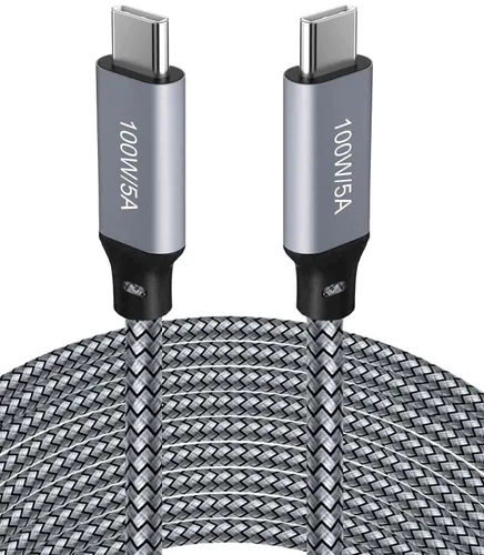 Vista 7 de Cable USB C a USB C iPhone 15 【100W/5A 6.6 pies】Carga rápida tipo C, nailon largo, cable de carga para Samsung Galaxy S24 S23, Note 20/10, Google