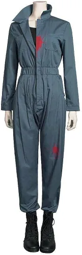 Vista 2 de LILLIWEEN Disfraz de Michael Myers para hombre, disfraz de Halloween para hombre, overol con cremallera frontal y accesorios de cuchillo