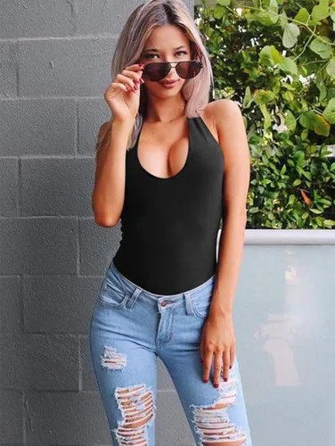 Vista 7 de YMDUCH Leotardo sexy sin mangas con cuello en V y espalda descubierta para mujer