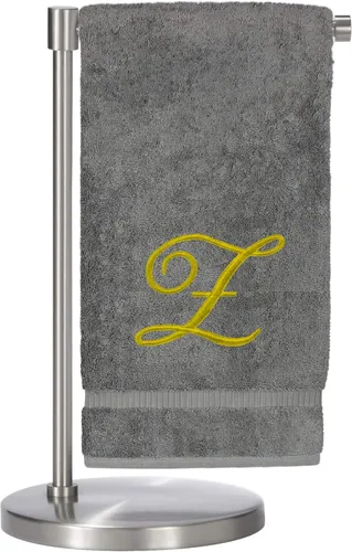 Vista 133 de Script R - Toalla de baño con monograma, regalo personalizado, 27 x 54 pulgadas, juego de 1 toalla bordada con texto dorado, 100% algodón turco Navy