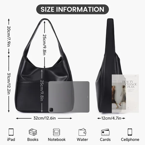 Vista 6 de Bolso de mano de piel sintética para mujer, bolso de hombro para universidad, bolso de mano de cuero Hobo, bolso de mano de trabajo