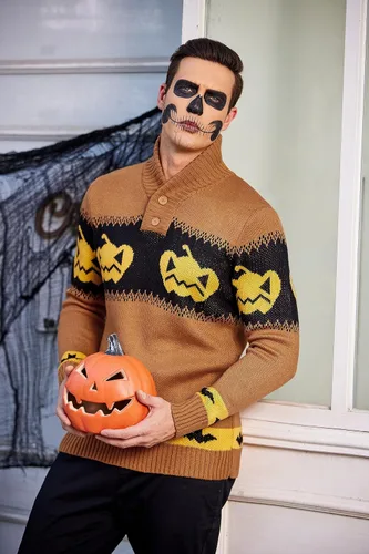 Vista 2 de COOFANDY Suéter de Navidad para hombre, suéteres de Navidad de punto feo, suéter casual con copos de nieve