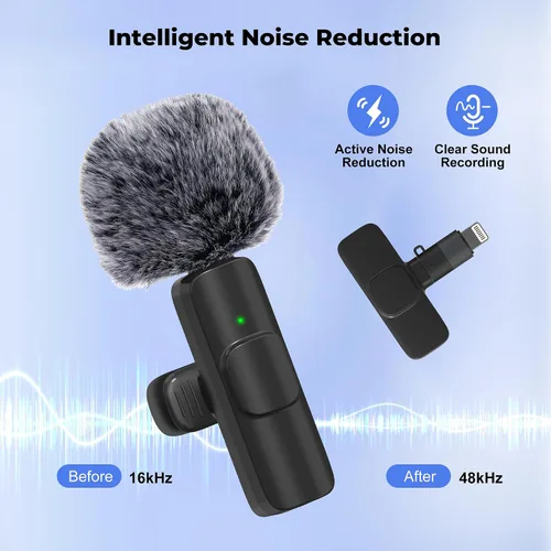 Vista 5 de Micrófono inalámbrico para iPhone, Android amplia compatibilidad con reducción de ruido, micrófono de solapa de sonido claro para podcast, grabación