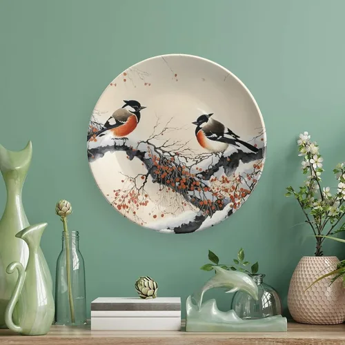 Vista 5 de Plato decorativo de pintura de pájaros chinos y flores, platos de cerámica para decoración del hogar, regalos de boda, platos de cena para sala