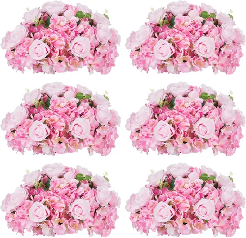 Vista 34 de Bolas de flores burdeos para centros de mesa: 11.8 pulgadas de diámetro, juego de 6