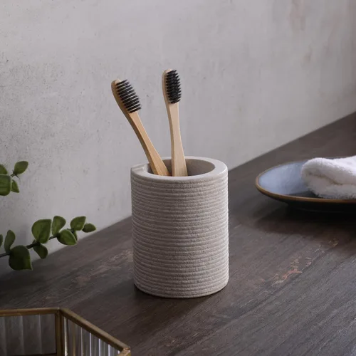 Vista 2 de GoCraft Vaso de baño de piedra arenisca natural – Copa de tocador de piedra duradera para cepillo de dientes, pasta de dientes, brochas