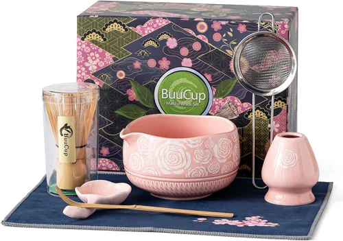 Vista 9 de Buucup Juego de batidor de matcha, kit de matcha de cerámica que incluye cuenco matcha, batidor y soporte, cuchara de bambú, soporte para cucharada