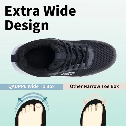 Vista 3 de QAUPPE Zapatos para fascitis plantar para hombre, tenis anchos para caminar diabéticos con soporte de arco acolchado para pies hinchados US7-13