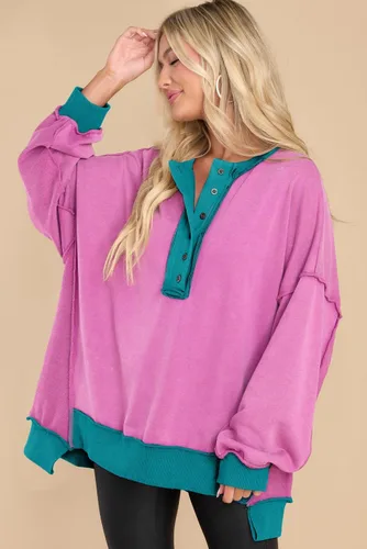 Vista 80 de AlvaQ - Sudadera de gran tamaño para mujer, informal, de manga larga, con botones y cuello Henley, tipo túnica
