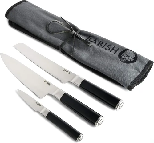Vista 5 de Babish Sartén de acero inoxidable de tres capas de grado profesional con tapa, 5 cuartos de galón y cubiertos de acero alemán de alto carbono