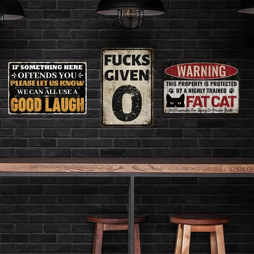 Vista 5 de GLOBLELAND Letrero de metal retro 0 Fucks Given, letrero de parodia de límite de velocidad, letreros divertidos para hombre, cueva, duradero, retro