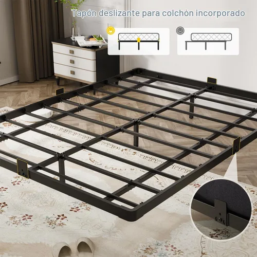 Vista 6 de OLEVS - Marco de cama flotante de metal tamaño matrimonial con luz LED y estación de carga Full Metal Platform Bed Frame with Smart LED, Charging