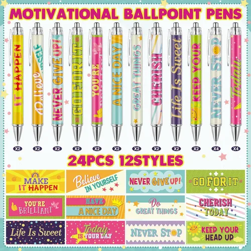Vista 2 de Pasimy 24 bolígrafos inspiradores motivacionales para fines de año, con frases positivas, regalos de agradecimiento para mujeres, hombres, oficina