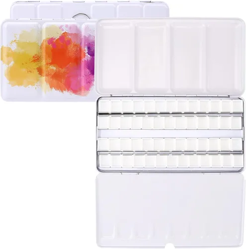 Vista 2 de MYARTOOL Paleta de Acuarela Vacía, Estuche de Pintura de Paleta de Lata de Acuarela Vacía con 48 Medias Bandejas de Acuarela para Paleta de Acuarela