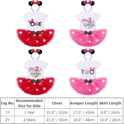 Vista 7 de Conjunto de falda de princesa con diseño de lunares para bebé para el primer cumpleaños de niñas
