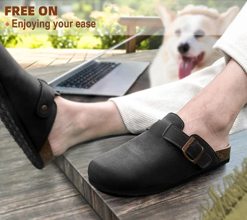Vista 7 de BULLIANT Zuecos pantuflas sandalias de enfermería zapatos de trabajo para hombres y mujeres, parte superior con forro polar + plantilla de corcho