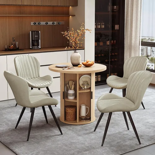 Vista 21 de Miereirl Moderno juego de comedor de 5 piezas para mesa redonda de madera de 4,31.5 pulgadas con estante de almacenamiento semiabierto y puerta
