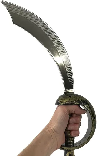 Vista 2 de NOVELTY GIANT WWW.NOVELTYGIANT.COM Accesorio de disfraz de espada pirata de plástico, plata, oro, Plateado, dorado.