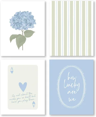 Vista 15 de Pleonox Juego de 4 impresiones artísticas florales de hortensias con lazo azul coqueta verde salvia de 8 x 10 pulgadas, con texto en inglés «How