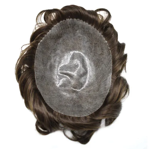 Vista 5 de Toupee para hombre, piel fina, inyección de poliuretano, unidad de peluca para hombre, pieza de cabello humano natural real, sistema de reemplazo