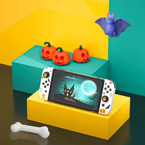 Vista 7 de Halloween Decoration Switch OLED Case, Switch OLED Protective Case with TPU Joycon Covers and Glass Screen Protector and Thumb Grip Caps
