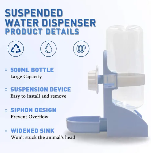 Vista 2 de Botella de agua de conejo con suspensión para mini conejito de indias, chinchilla, botella de agua automática de 16.9 fl oz por Gravity Flow Supply