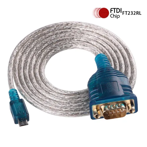 Vista 2 de Cable adaptador serie micro USB a RS-232 de 9 pines DB9 macho de 5 pies para Windows Mac OS Linux FT232RL Chipset (5 pies, Micro USB a DB9)