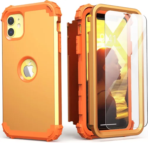 Vista 13 de IDweel Funda para iPhone 11 con Protector de Pantalla de Vidrio Templado, Híbrida 3 en 1 Resistente a Golpes Delgada de Protección Resistente