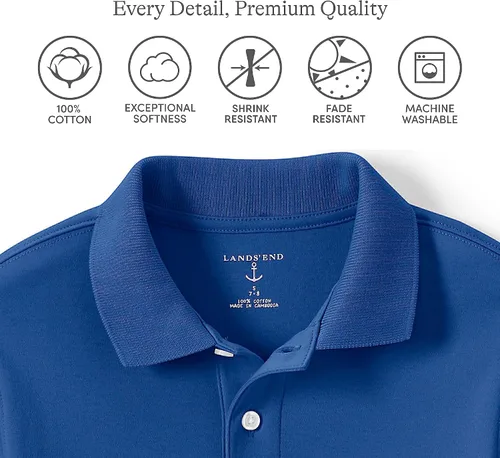 Vista 2 de Lands' End Camisa polo de manga corta para niños de uniforme escolar