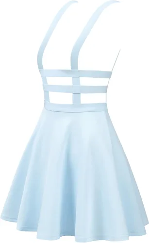 Vista 2 de Allegra K minifalda con tirantes y cintura elástica, corte A, para mujer.