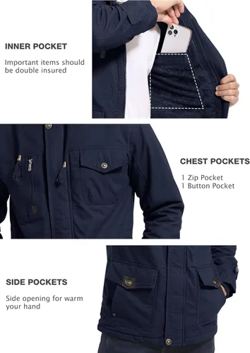 Vista 5 de MAGCOMSEN Men's Winter Coat Military Jacket Fleece Lined Parka Cotton Cargo Jacket
