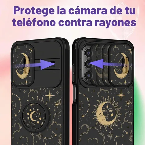 Vista 4 de Funermei - Funda para Moto G Stylus 5G 2022 con soporte de anillo Signo de sol y luna