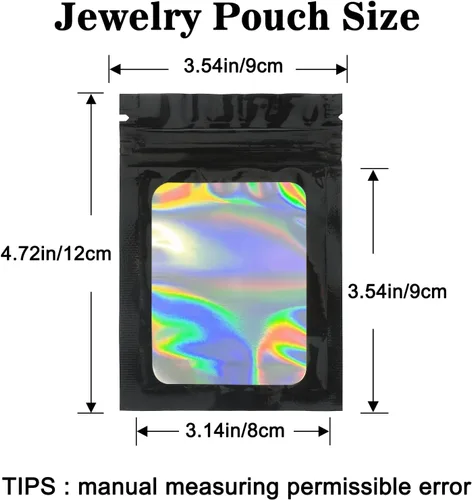 Vista 2 de joycraft 100 bolsas holográficas de tereftalato de polietileno, bolsas resellables a prueba de olores, bolsa para joyería, bolsa de papel