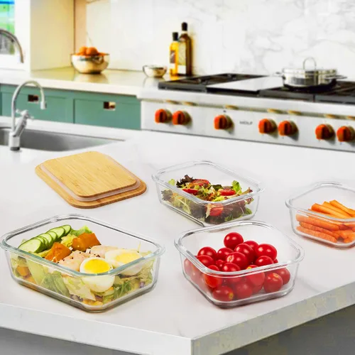 Vista 7 de Vtopmart Recipientes de vidrio para almacenamiento de alimentos con tapas de bambú, paquete de 4 recipientes de vidrio para preparación de comidas