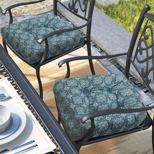 Vista 15 de Magpie Fabrics Juego de 2 cojines de asiento capitoné para exteriores e interiores con lazos, 19 x 19 pulgadas, impermeables, para silla de patio